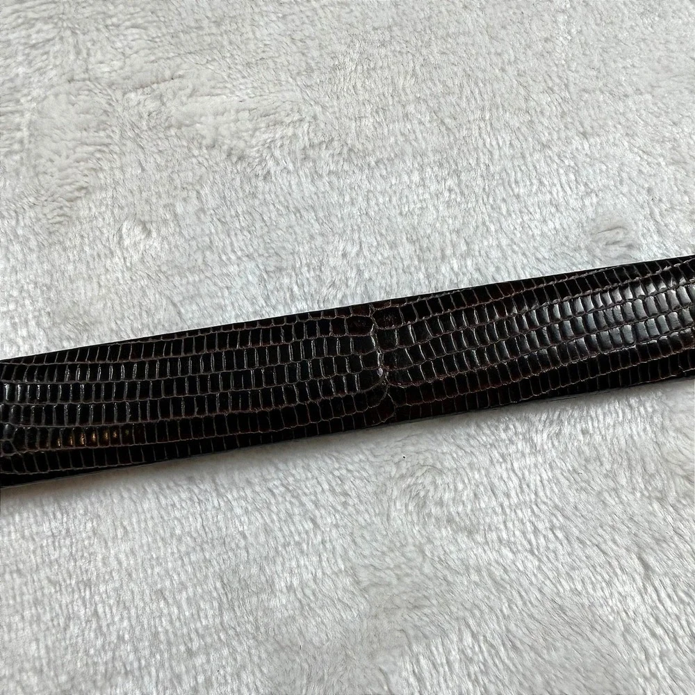 Ann Taylor Belt‎ Womens S Brown Lizard Embossed Leather Silver Buckle Timeless